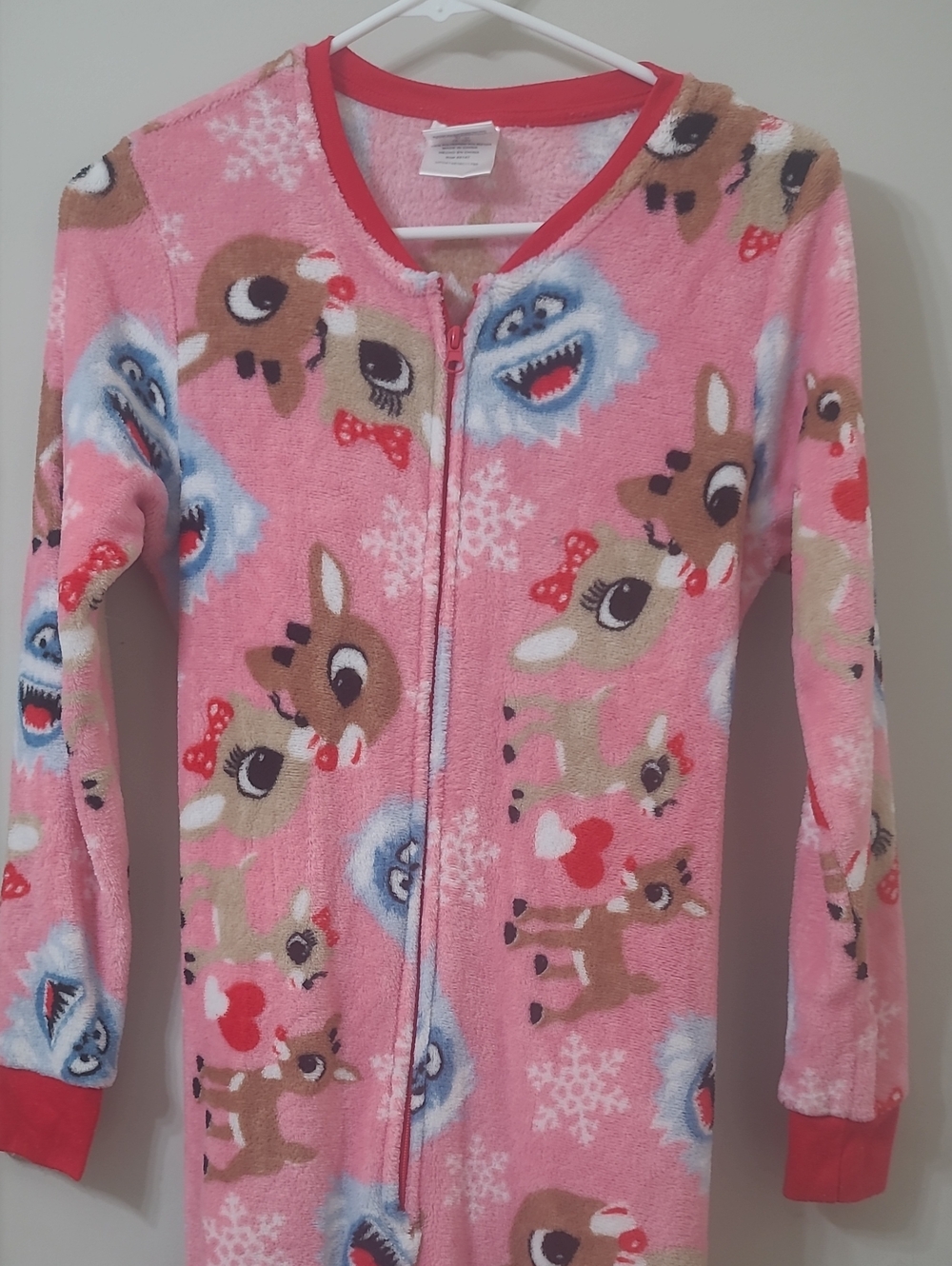 Cozy Pink Reindeer Fleece Onesie - Women's Zip-Front Sleepwear